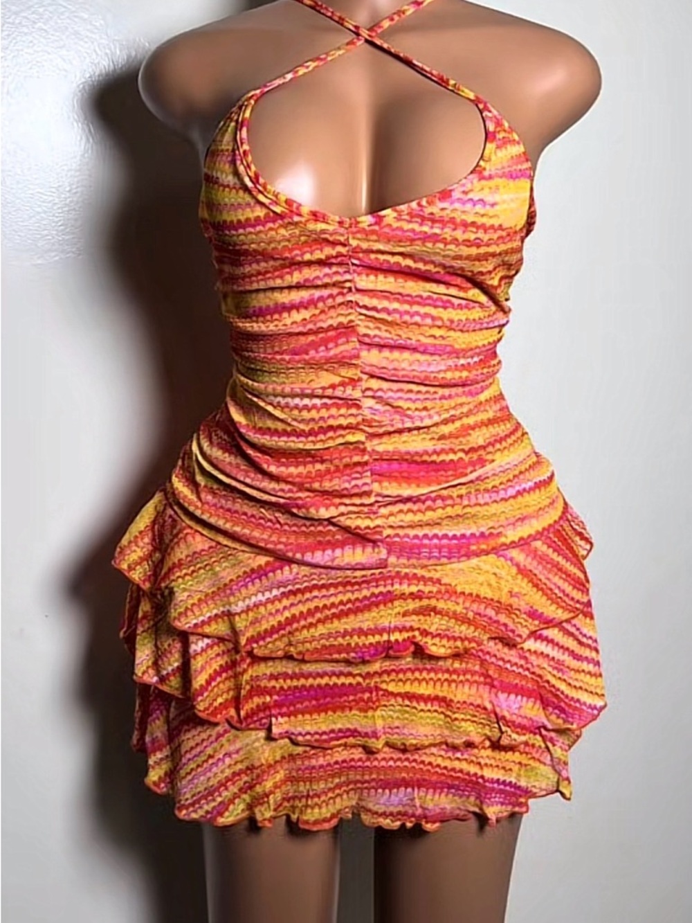 Wild Fable Vibrant Orange-Pink Ruffled Mini Dress
